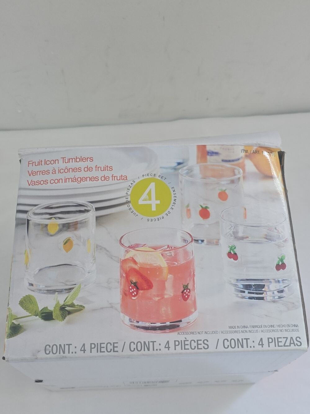 Pandex Fruit Icon Glass Tumblers Set Of 4 14 Oz Round Clear Drinking Glasses